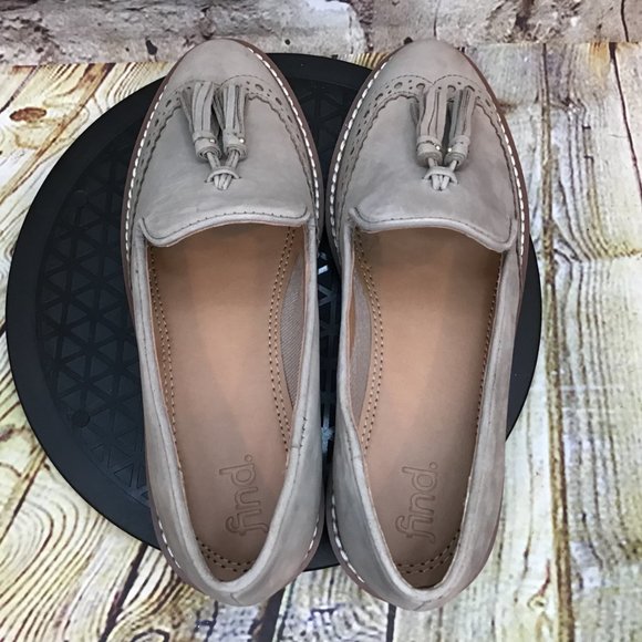 Sandy Gray Leather Brogue Wingtip Tassel Slip On Platform Loafers - Picture 4 of 7